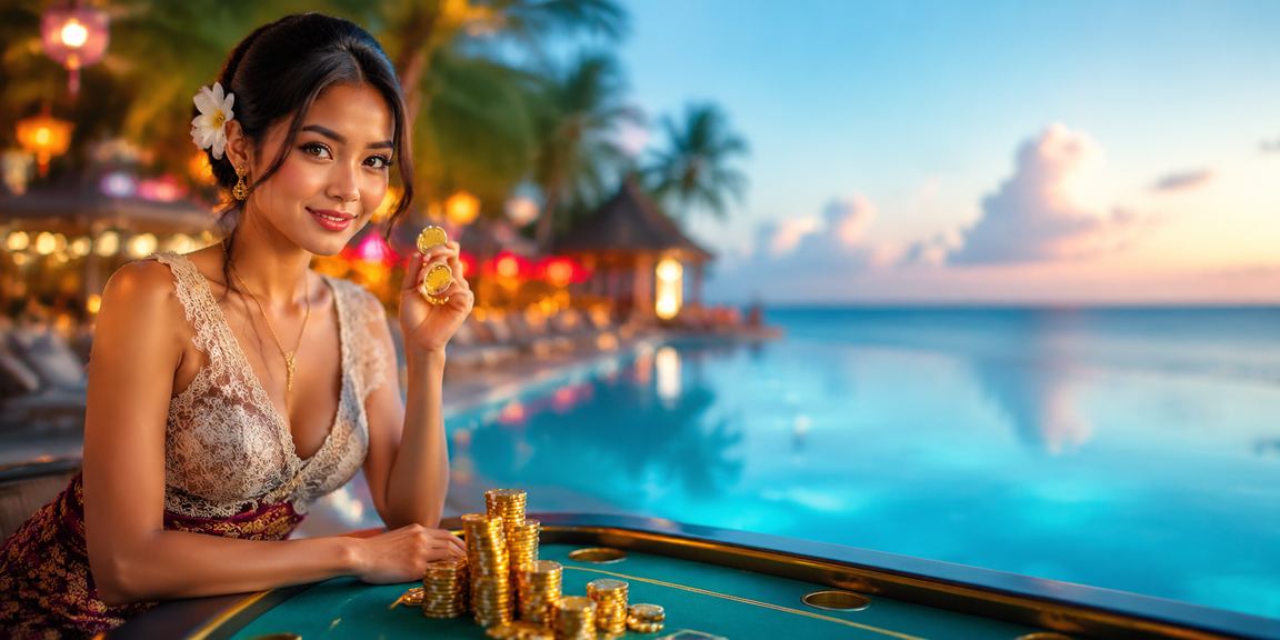 Pemain VIP menikmati bonus eksklusif di pantai dengan nuansa kasino premium
